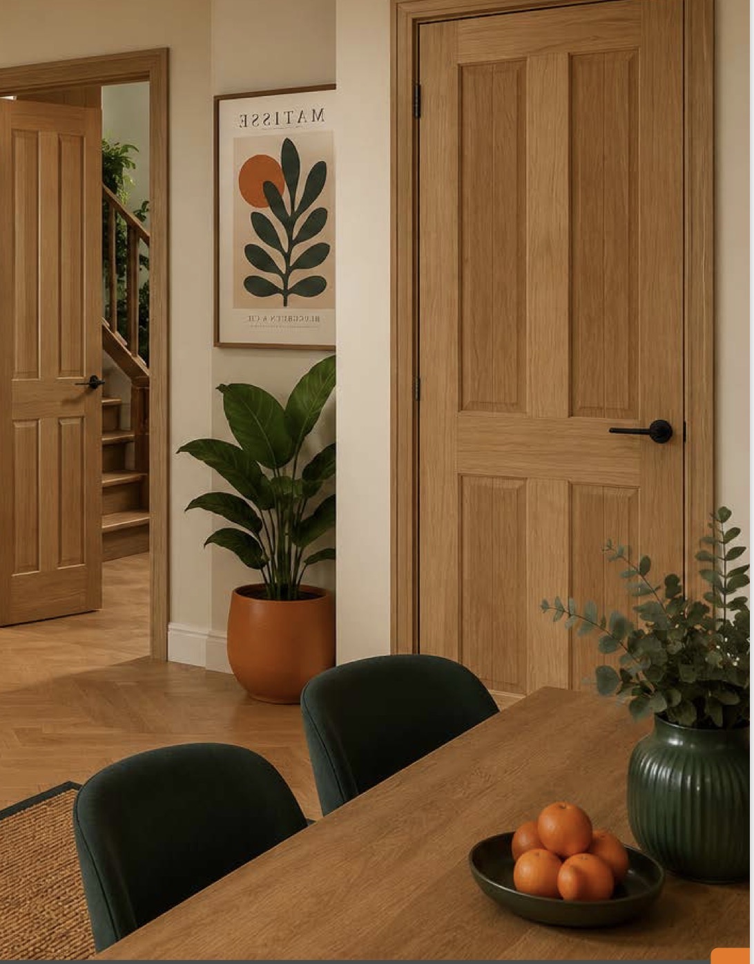 Oak panelled internal doors in a contemporary dining room