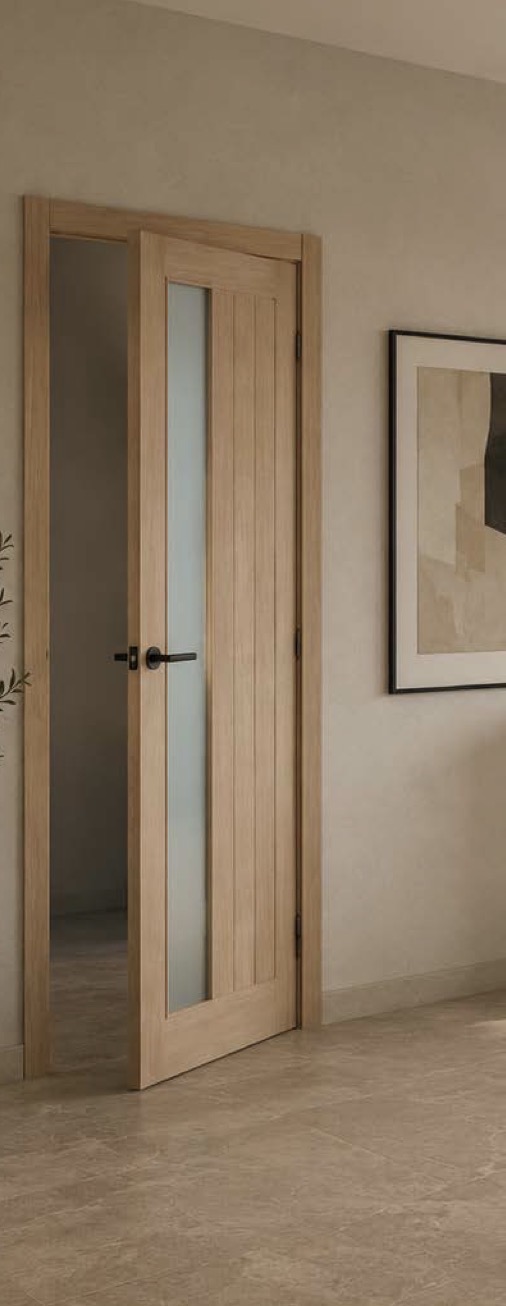 Contemporary oak internal door with a glazed centre panel