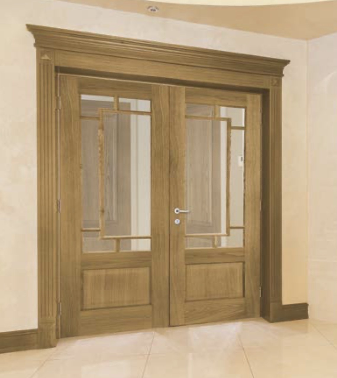 Glazed oak double doors with a matching hardwood frame